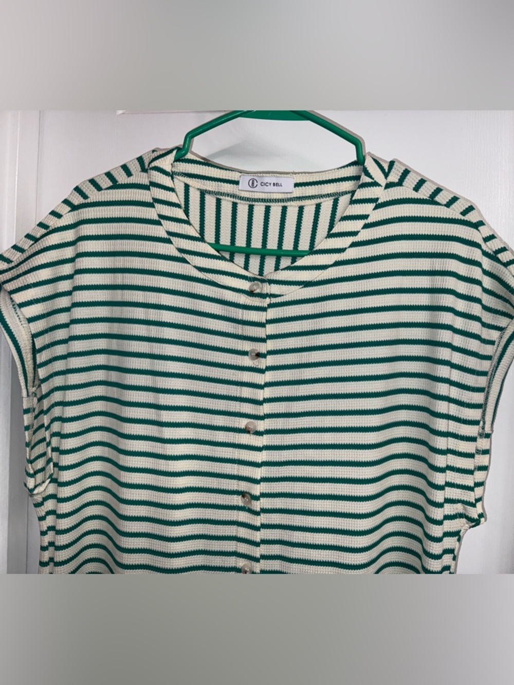 CICY BELL Women’s Sleeveless Green Stripe Wide-Leg Jumpsuit, New Size XL - Picture 5 of 16